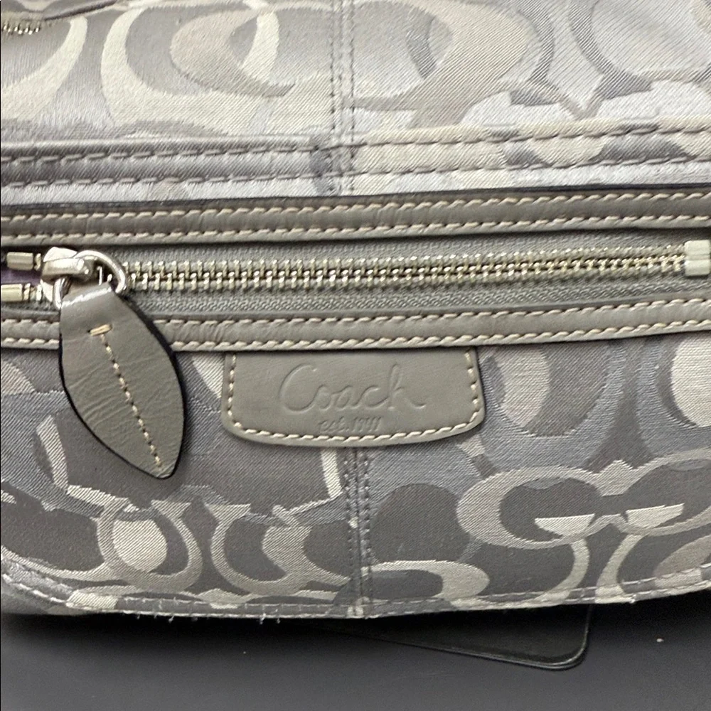 Coach Moto Silver and Gray Optic C Monogram Medium Hobo Bag